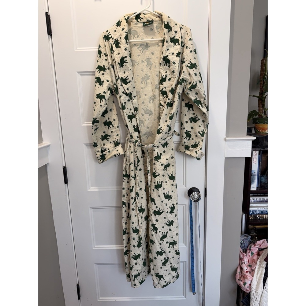 Vintage Cabela's Women's Moose Flannel Robe USA Made Lodge Cabin Large